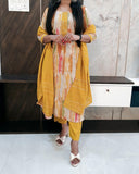 Mustard Printed Budget Muslin Silk Suit