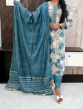 Blue Printed Budget Muslin Silk Suit