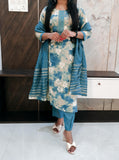 Blue Printed Budget Muslin Silk Suit