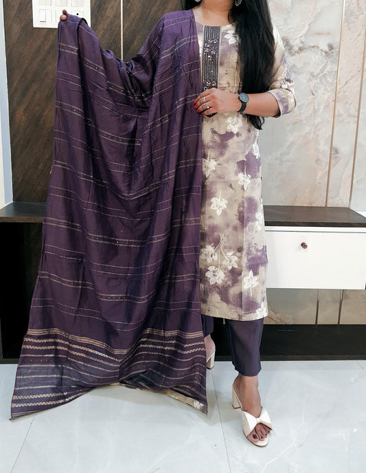 Printed Purple Budget Muslin Silk Suit