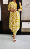 Yellow Cotton Front Pleated Kurti Pant