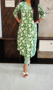 Green Cotton Front Pleated Kurti Pant