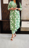 Green Cotton Front Pleated Kurti Pant