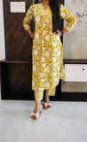 Yellow Cotton Front Pleated Kurti Pant