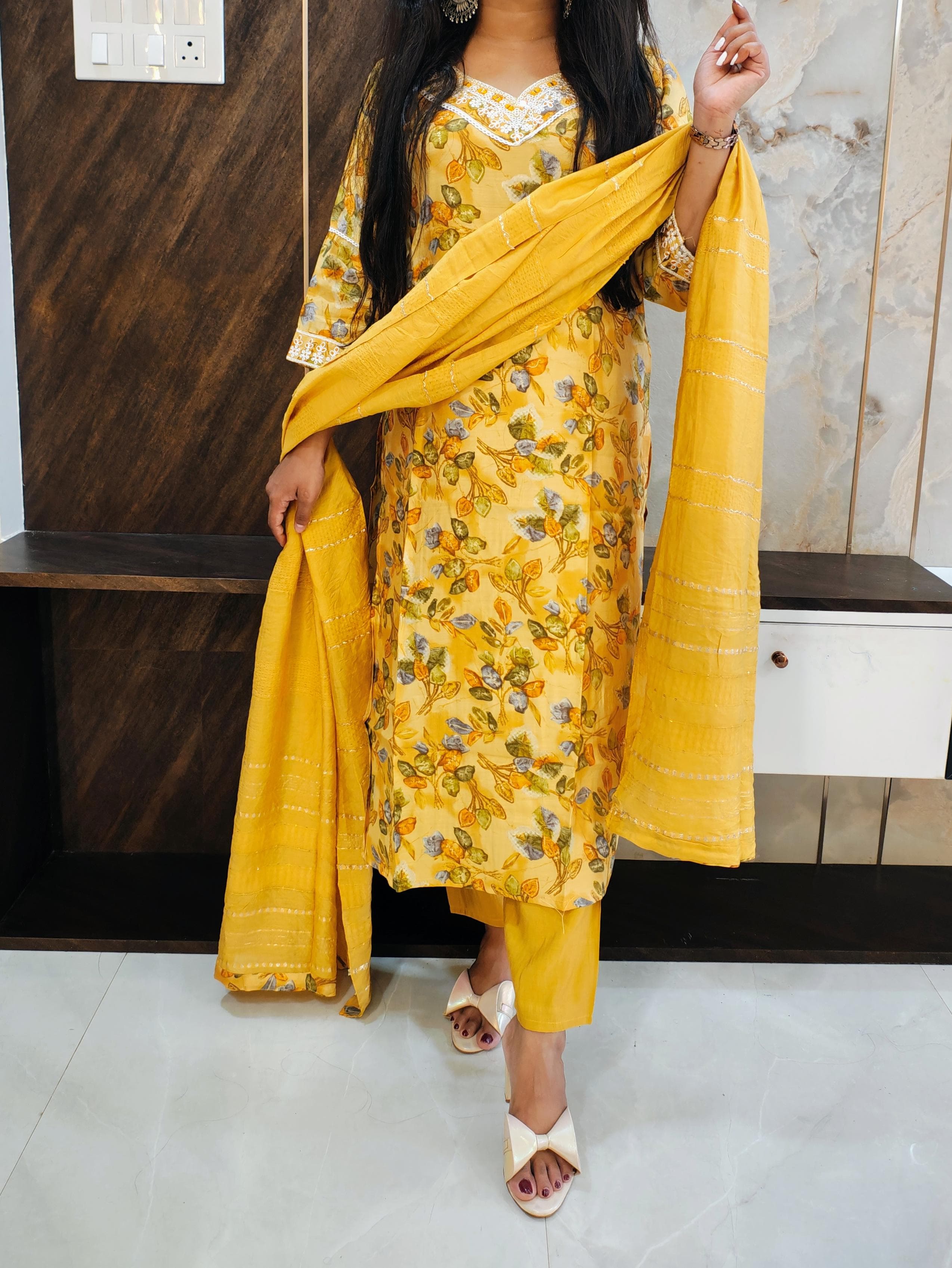 Yellow Muslin Budget Suit Set