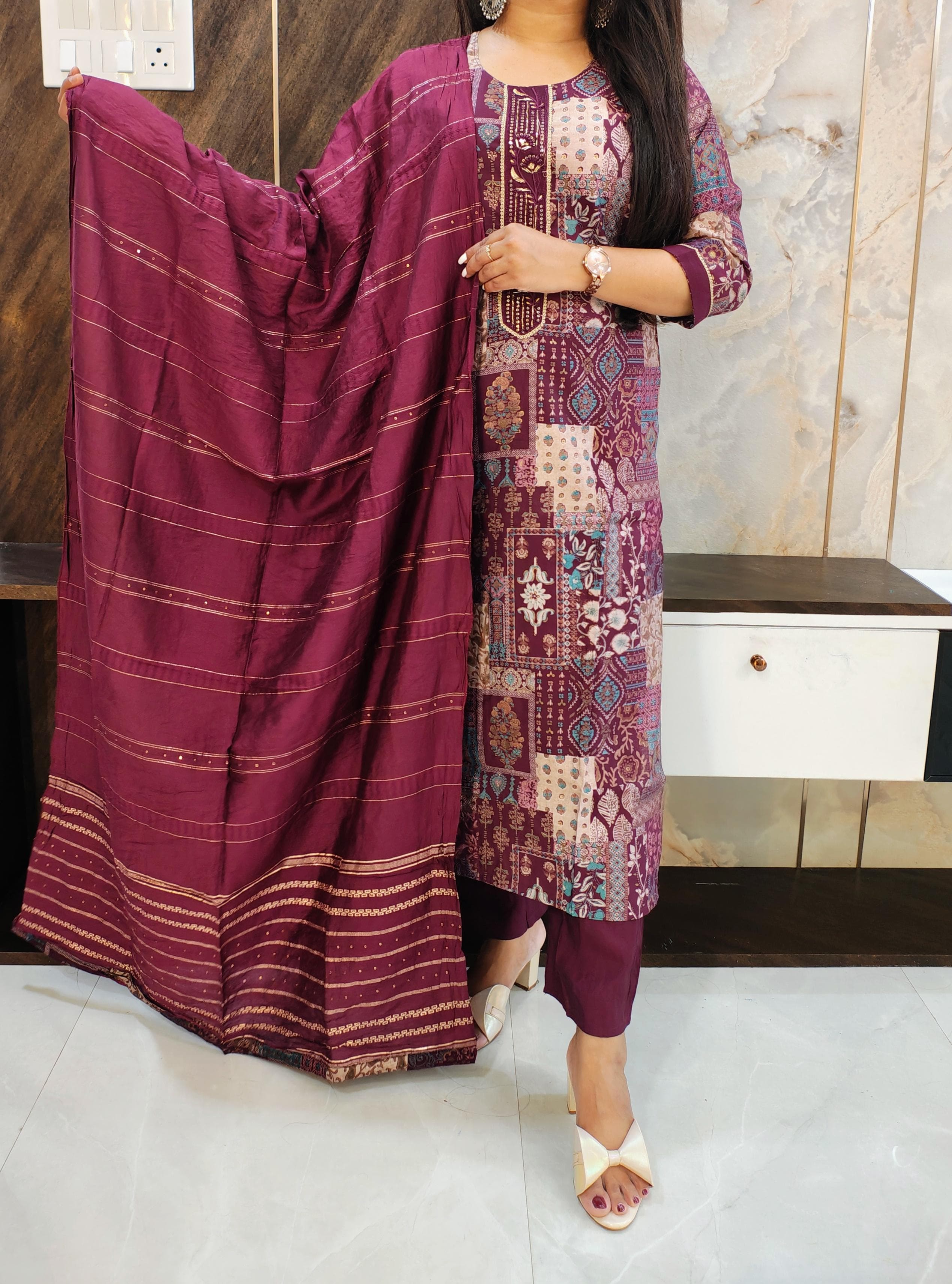 Maroon Muslin Budget Suit Set