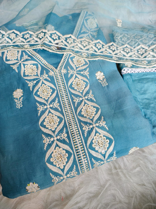 Sky Blue Muslin Silk Anarkali Suit