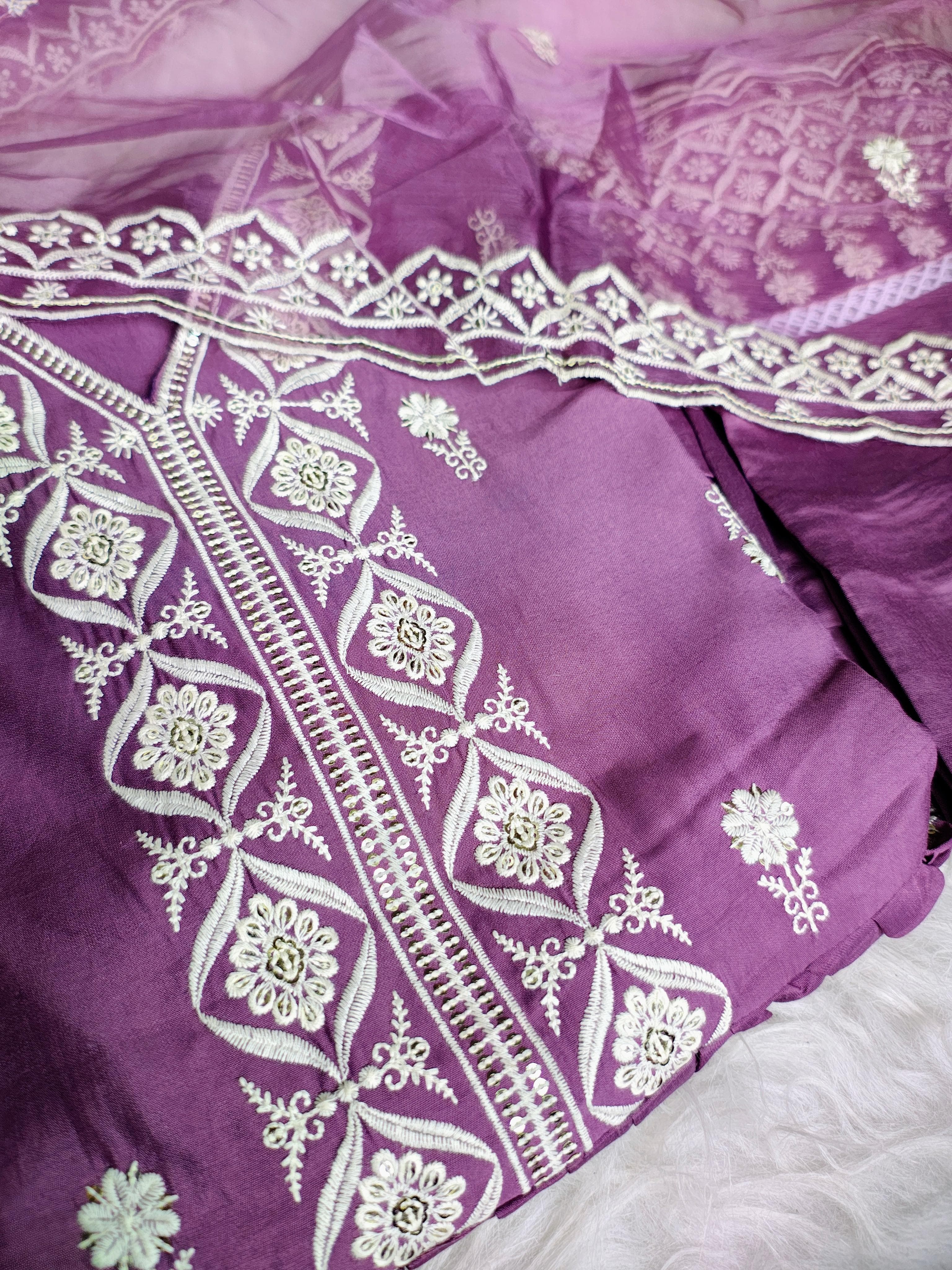 Purple Muslin Silk Anarkali Suit