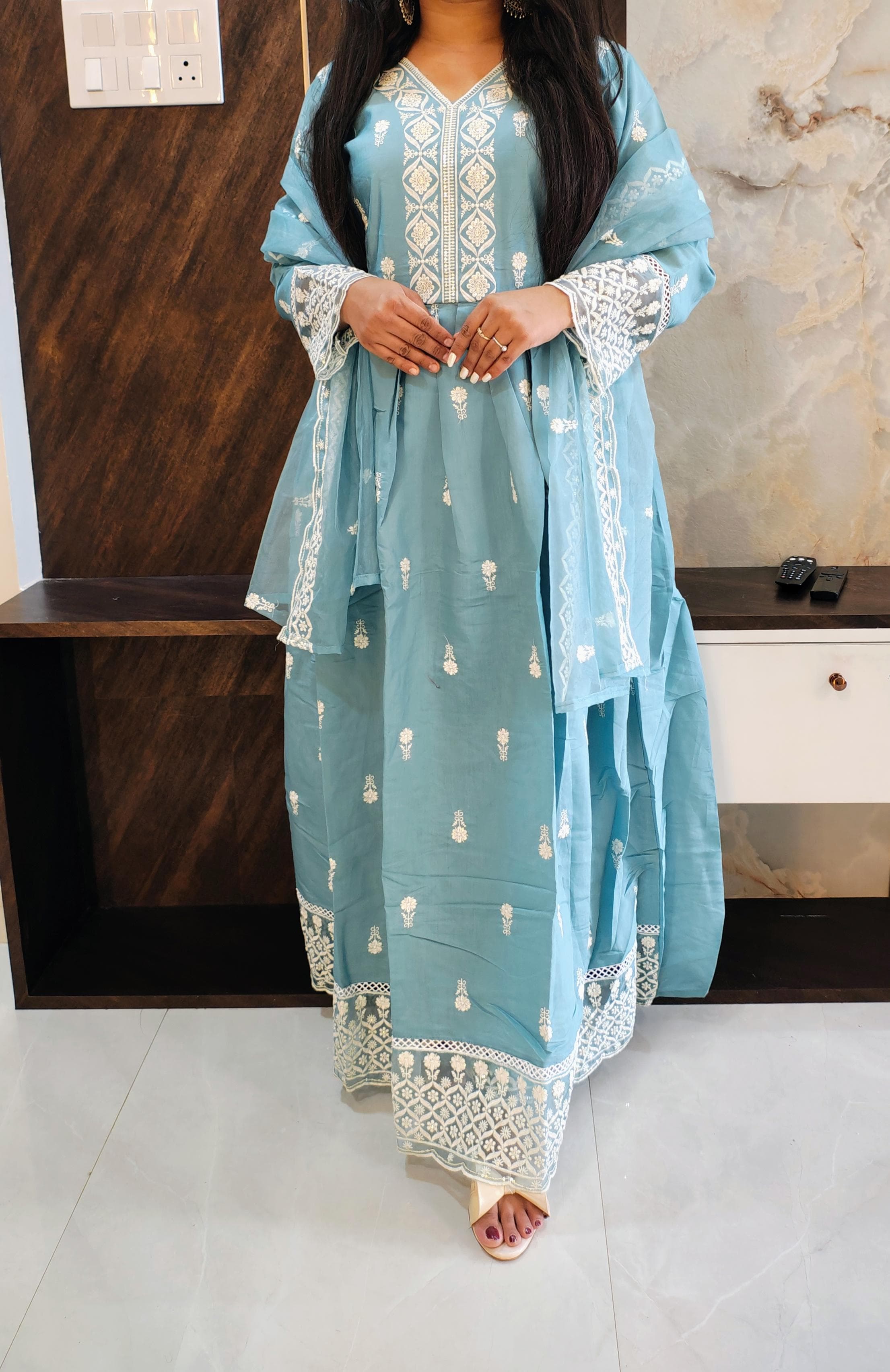 Sky Blue Muslin Silk Anarkali Suit