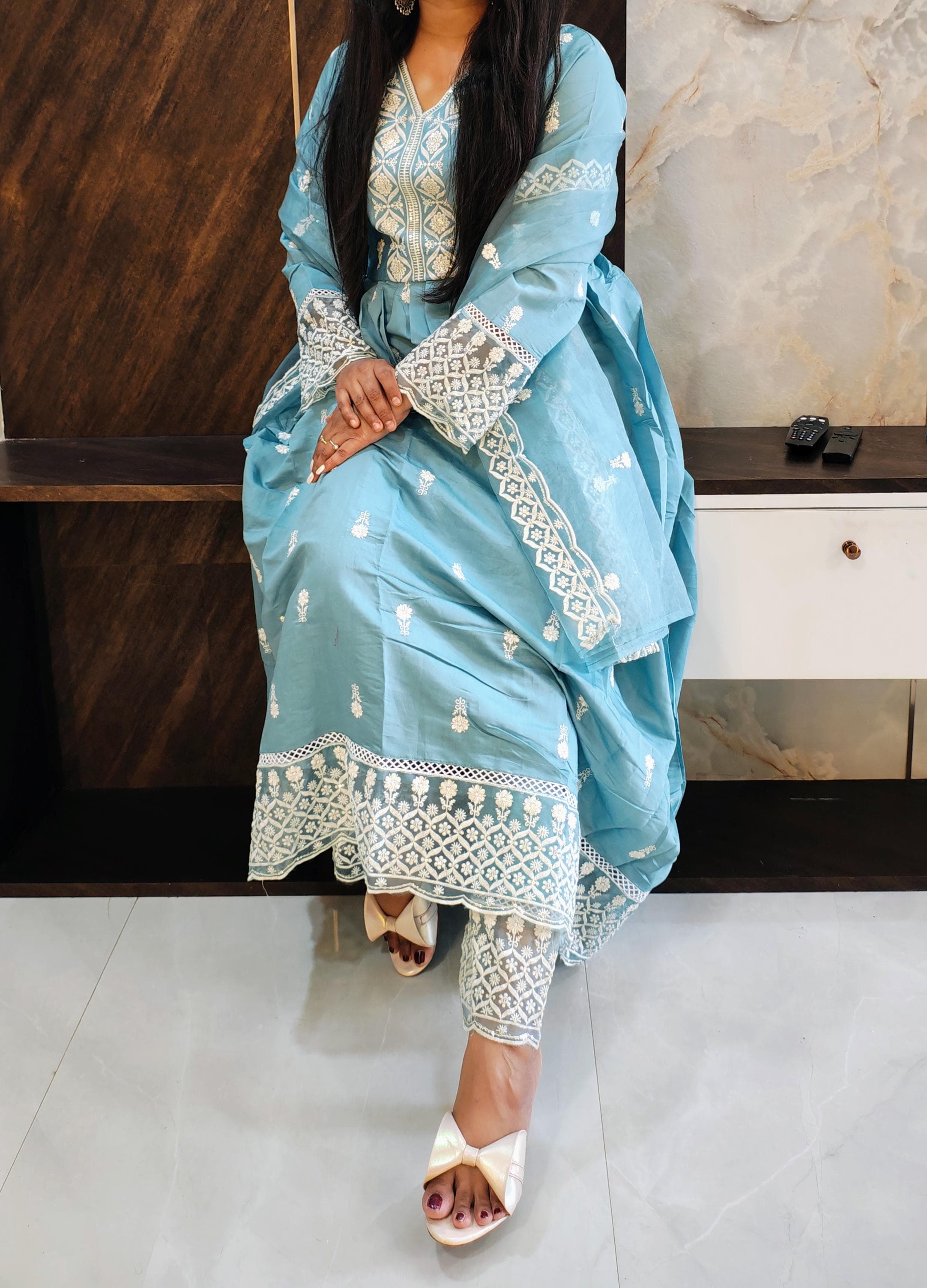 Sky Blue Muslin Silk Anarkali Suit