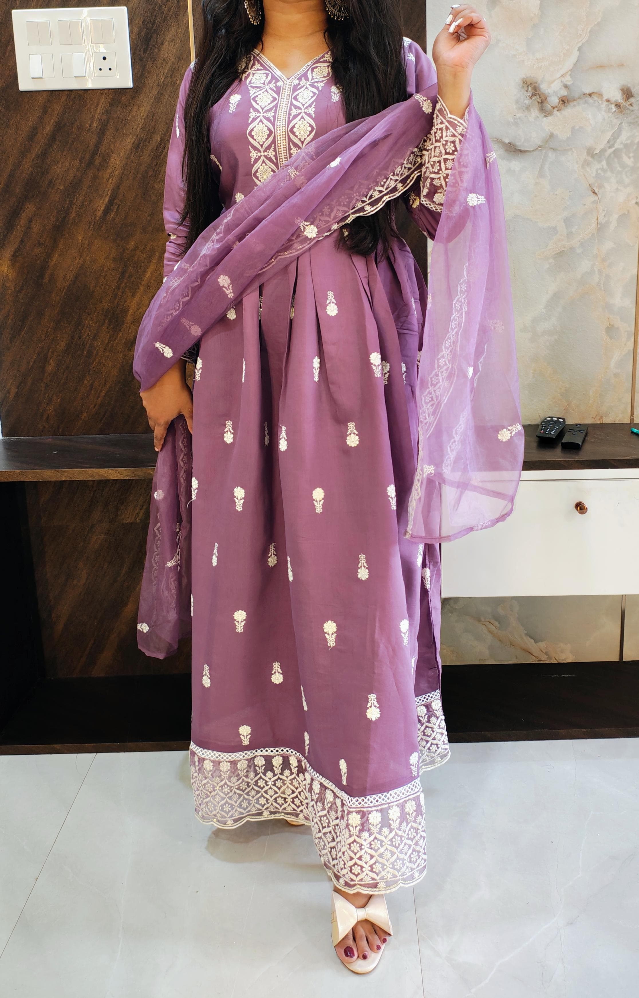 Purple Muslin Silk Anarkali Suit