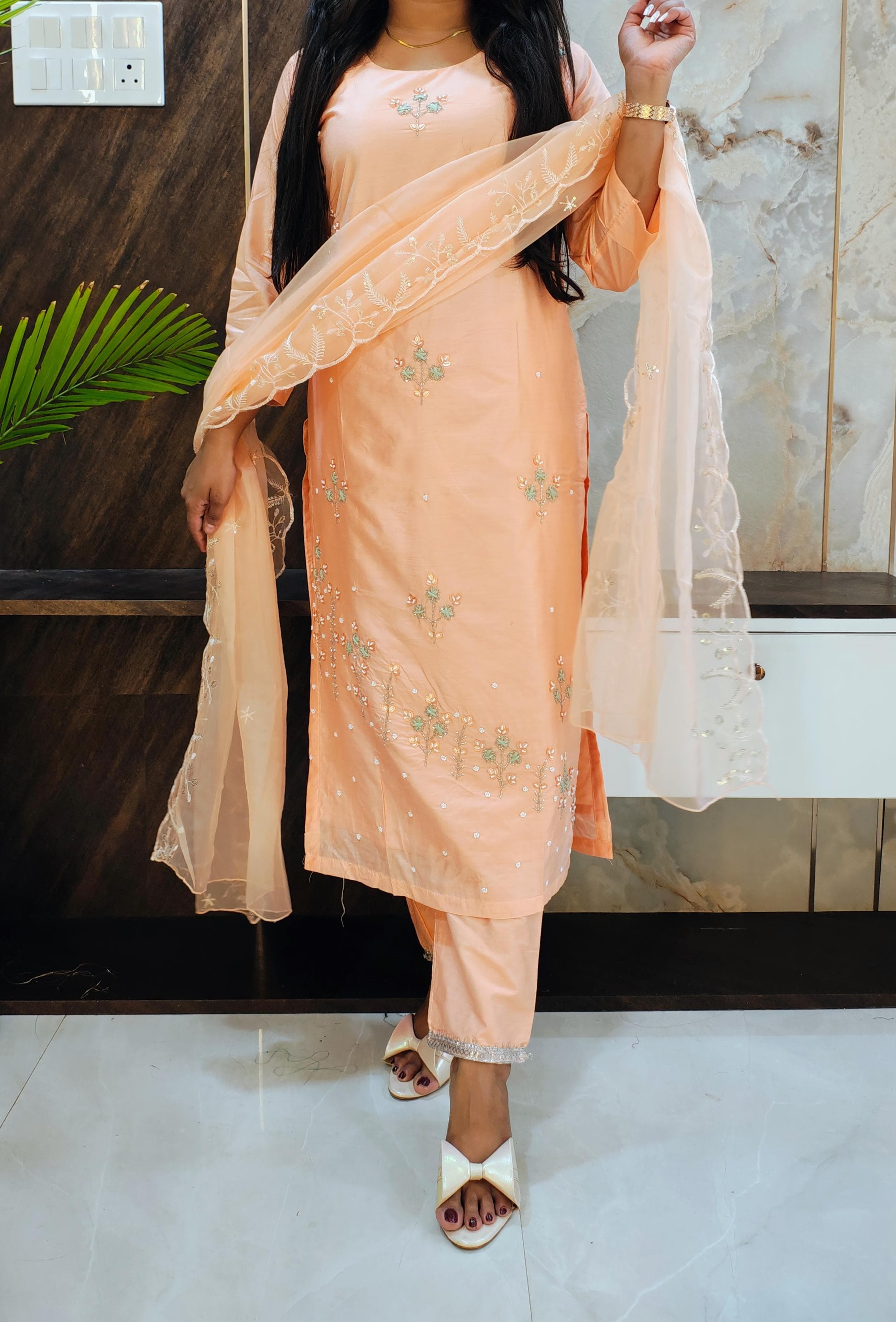 Light Peach Muslin Suit