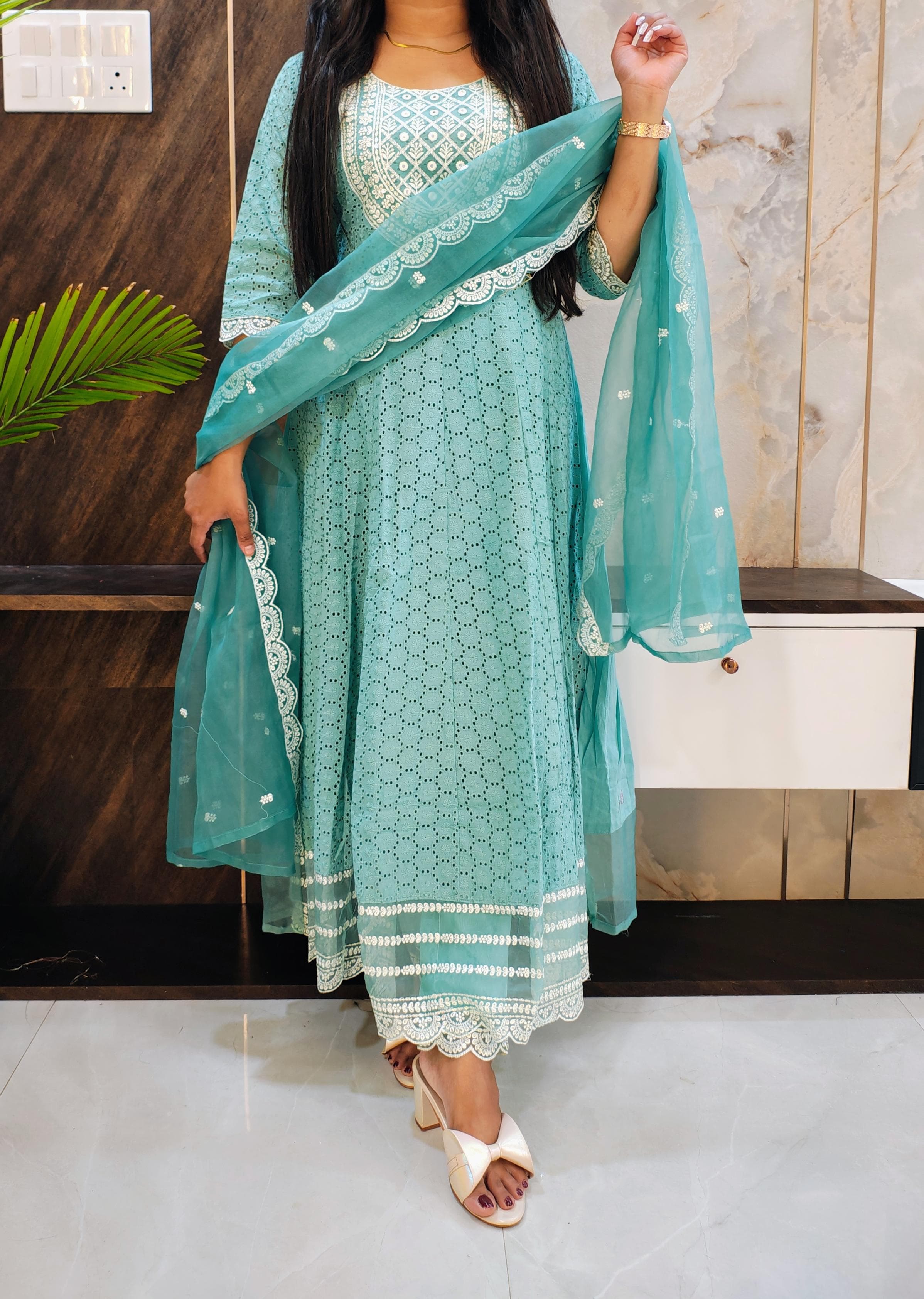 Green Schiffli Gown Suit