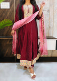 Maroon Chinnon Frock Suit