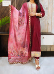 Maroon Chinnon Frock Suit