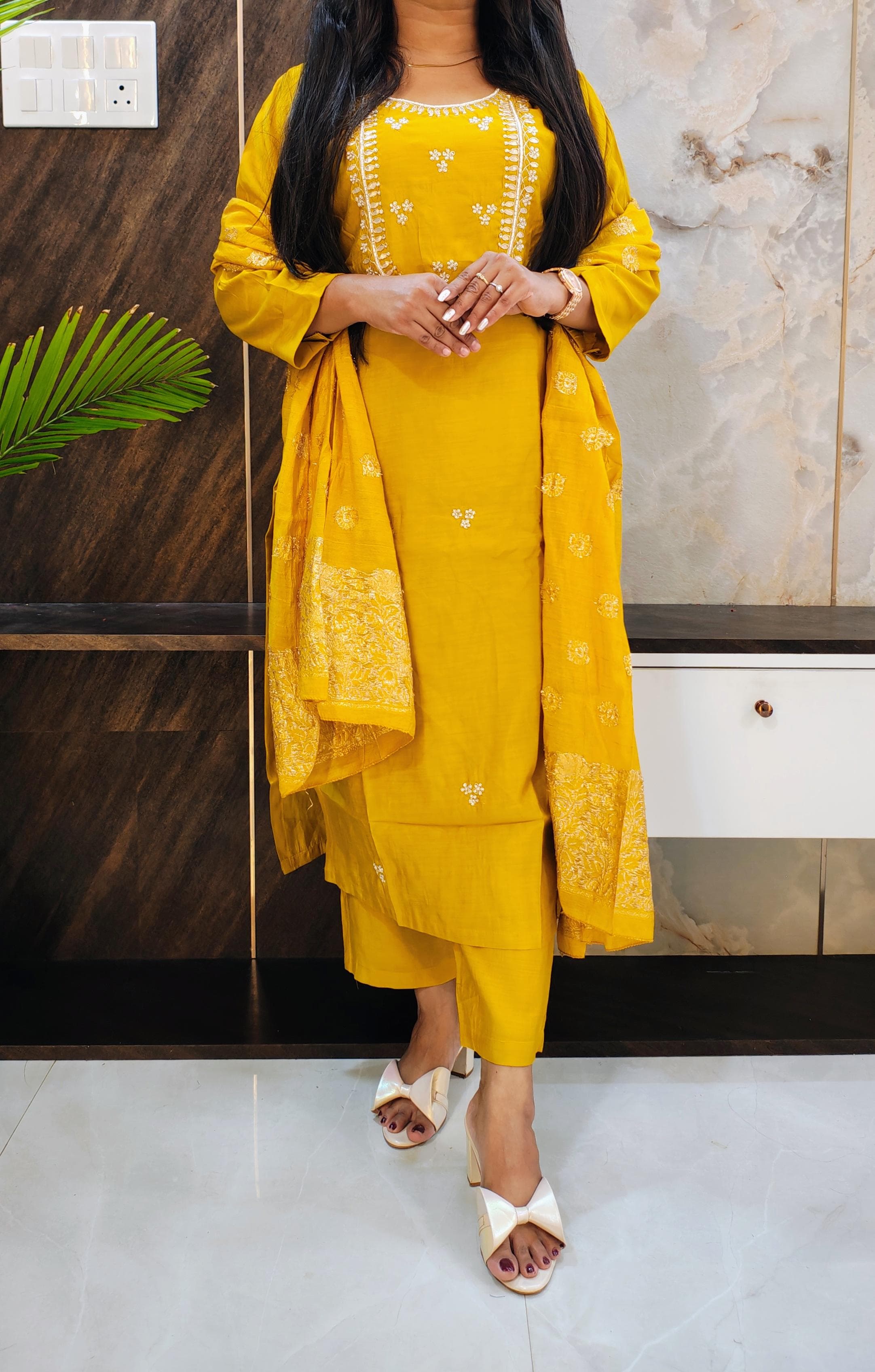 Mustard Muslin Silk Suit