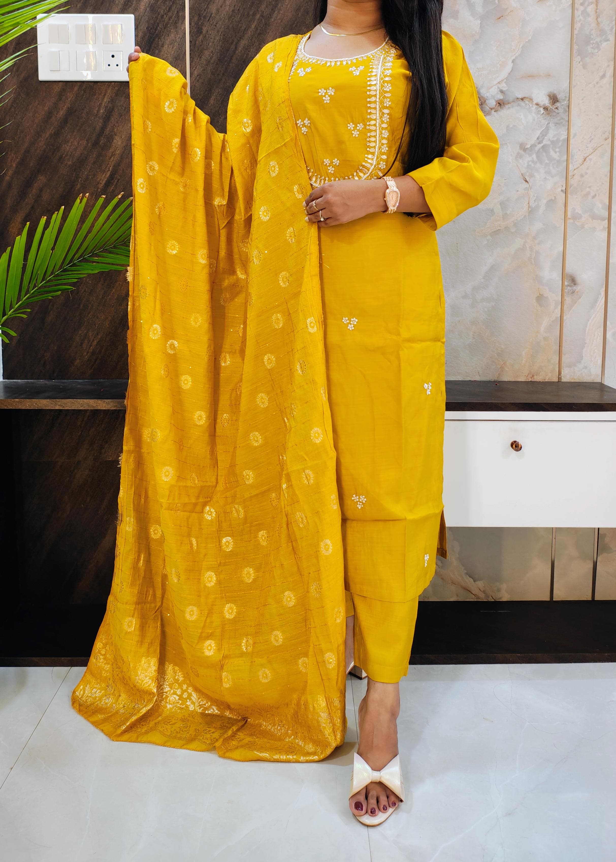 Mustard Muslin Silk Suit