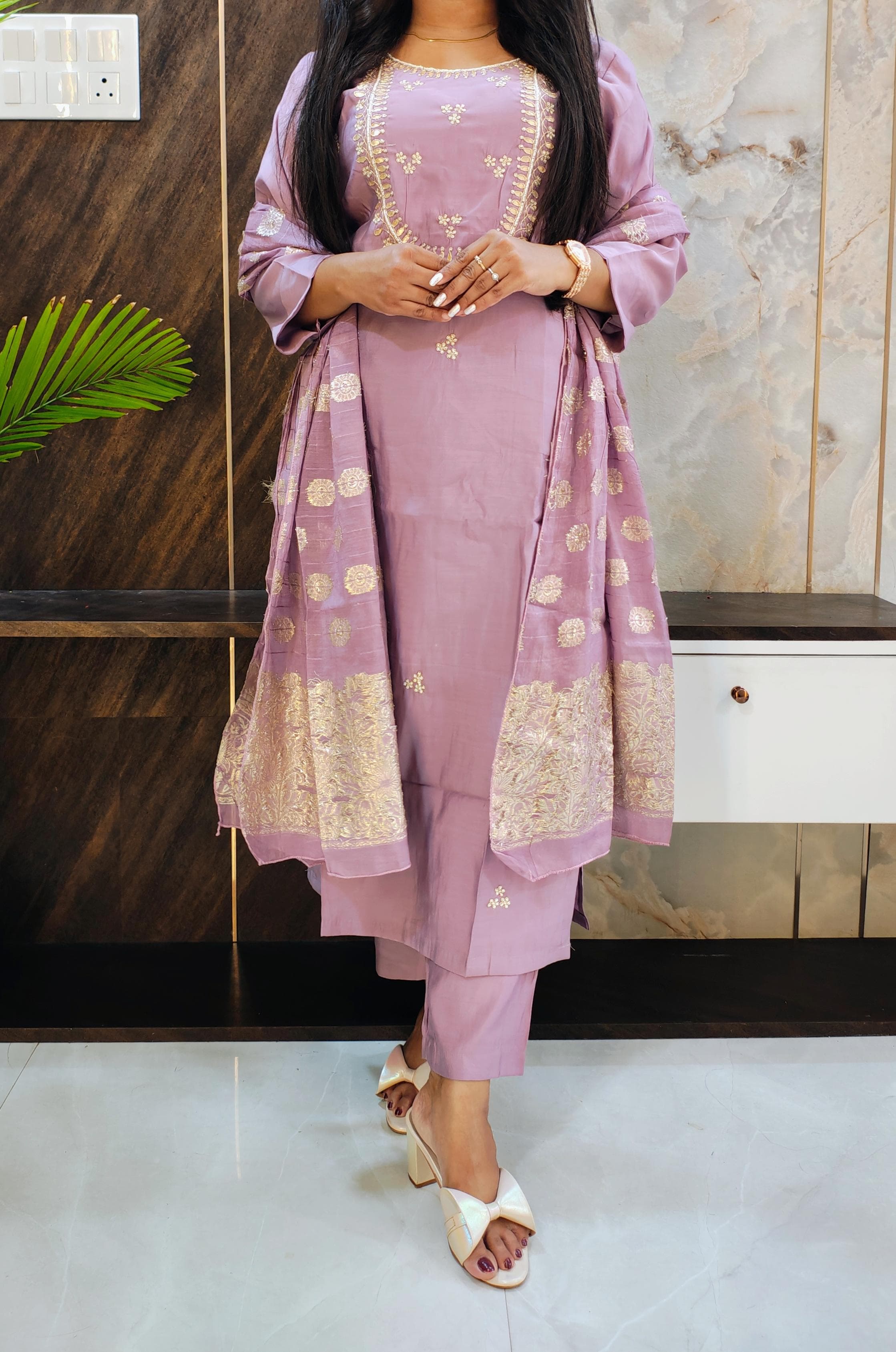 Purple Muslin Silk Suit