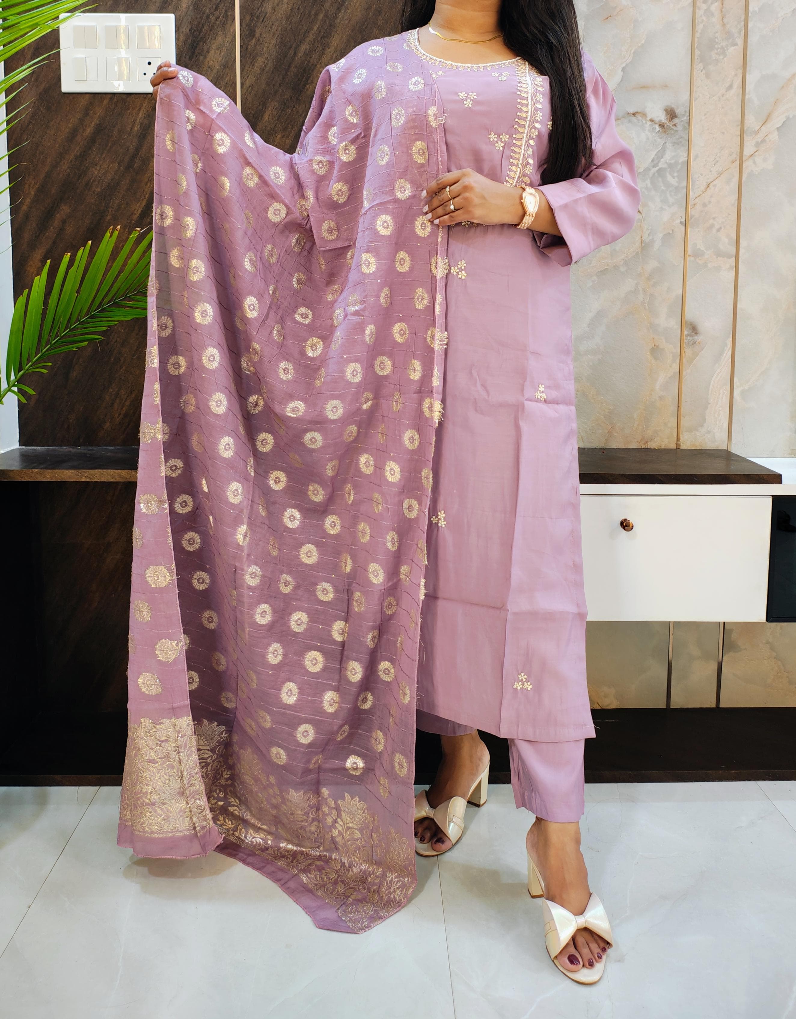 Purple Muslin Silk Suit