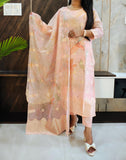 Peach Floral Digital Chanderi Suit