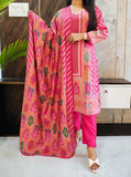 Pink Digital Print Muslin Suit