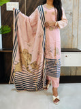 Pink-gray Digital Print Muslin Suit