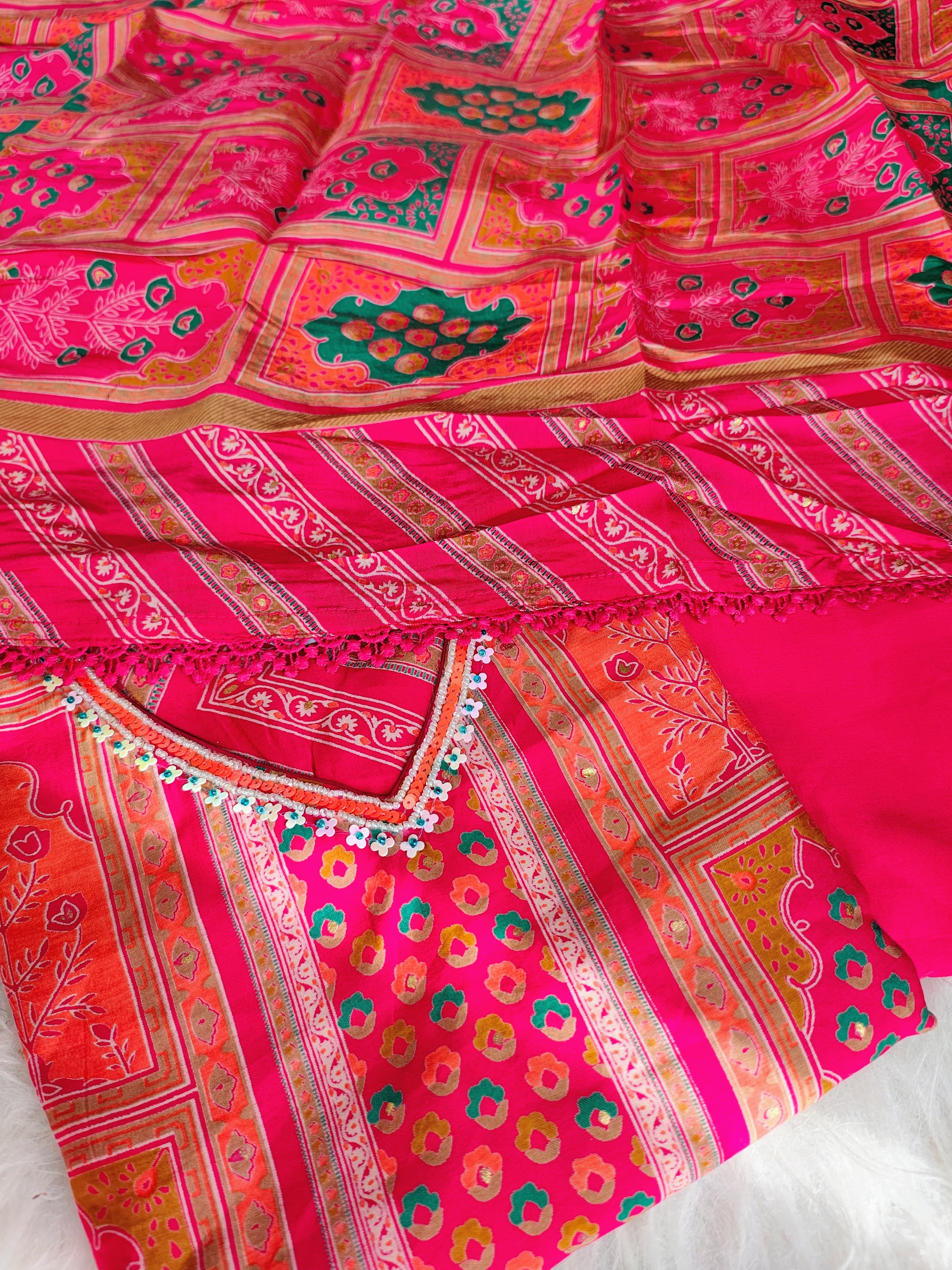 Pink Digital Print Muslin Suit