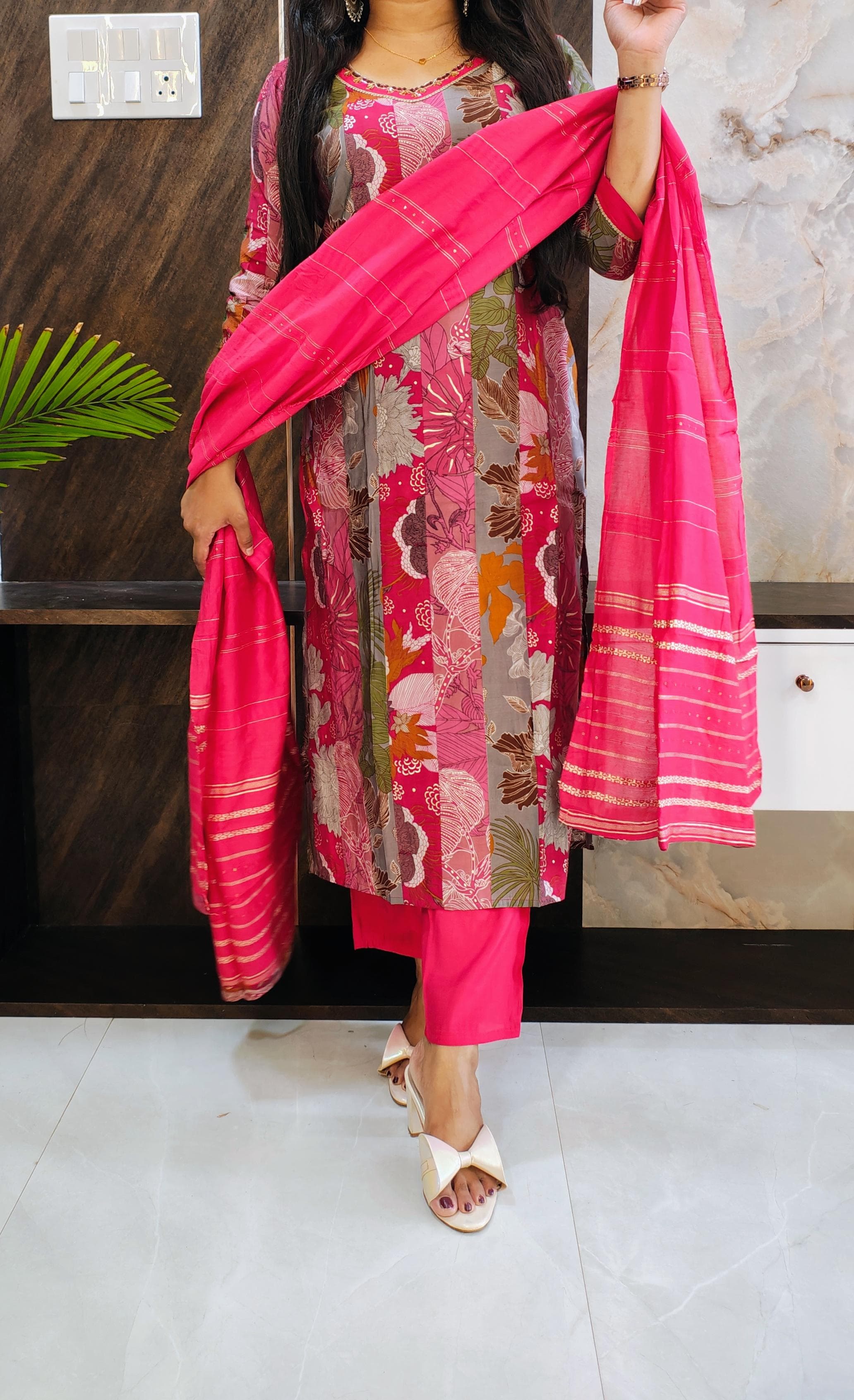 Designer Pink Printed Budget Muslin Silk Suit