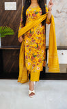 Mustard Printed Budget Muslin Silk Suit