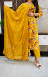 Mustard Printed Budget Muslin Silk Suit