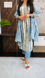 Blue Printed Budget Muslin Silk Suit