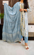 Blue Printed Budget Muslin Silk Suit