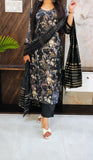 Black Printed Budget Muslin Silk Suit