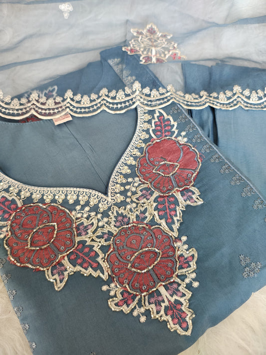 Sky Blue Roman Silk Suit