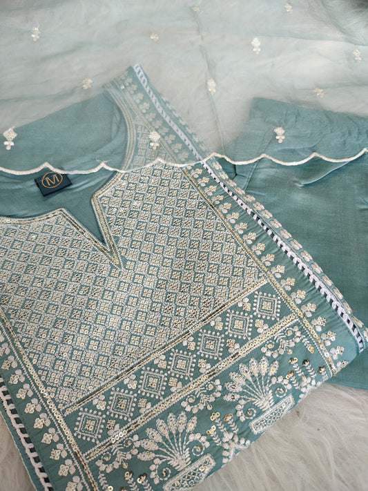 Blue Aqua Roman Silk Suit