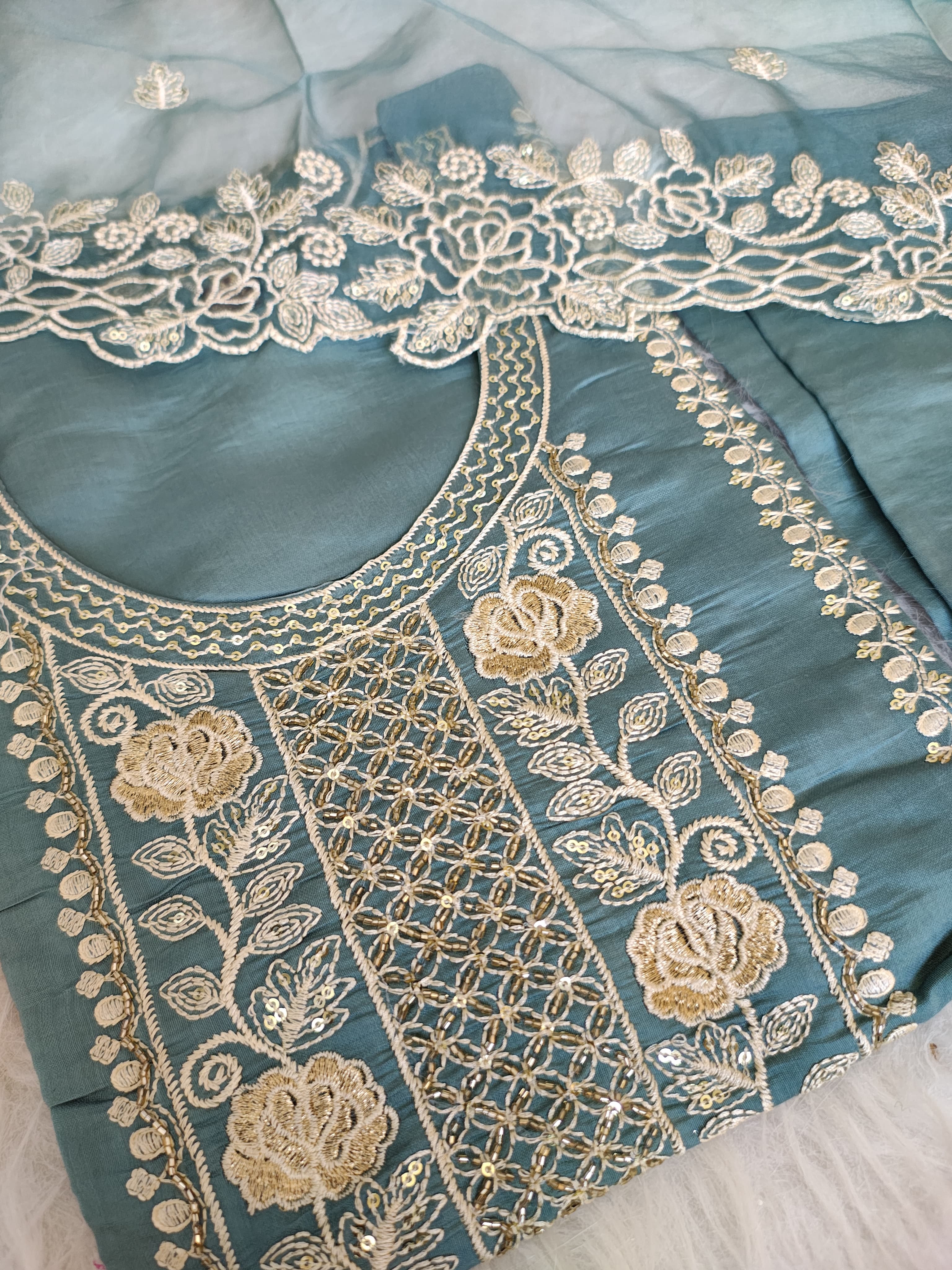 Aqua Roman Silk Suit