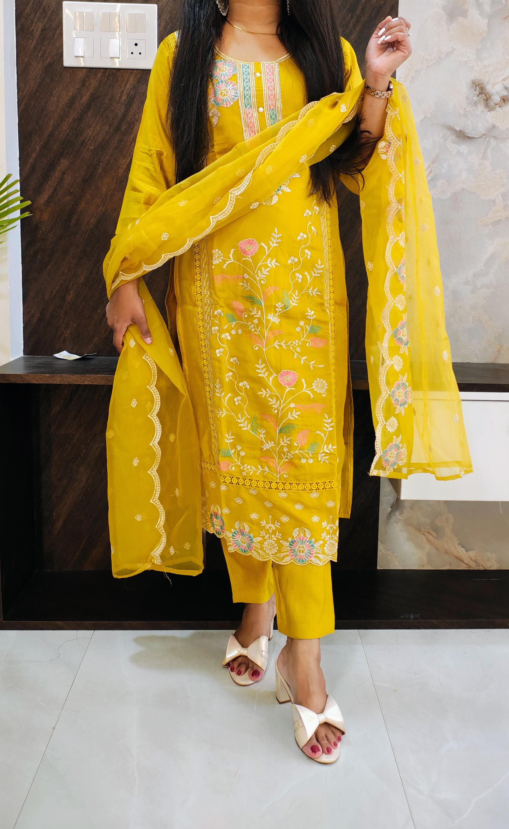 Yellow Roman Silk Suit