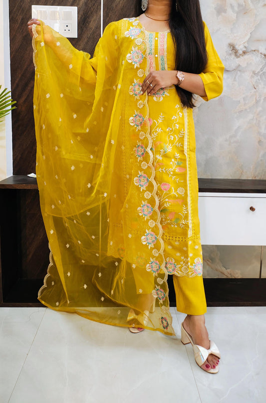 Yellow Roman Silk Suit