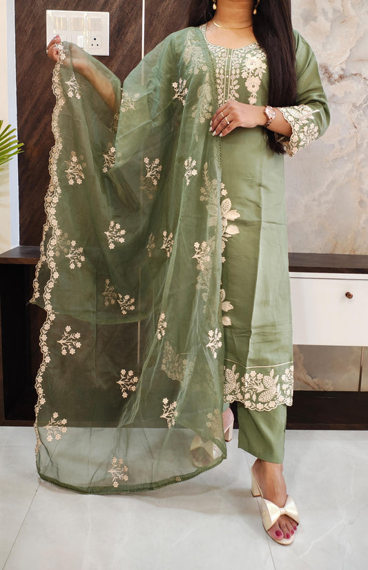 Green Roman Silk Suit