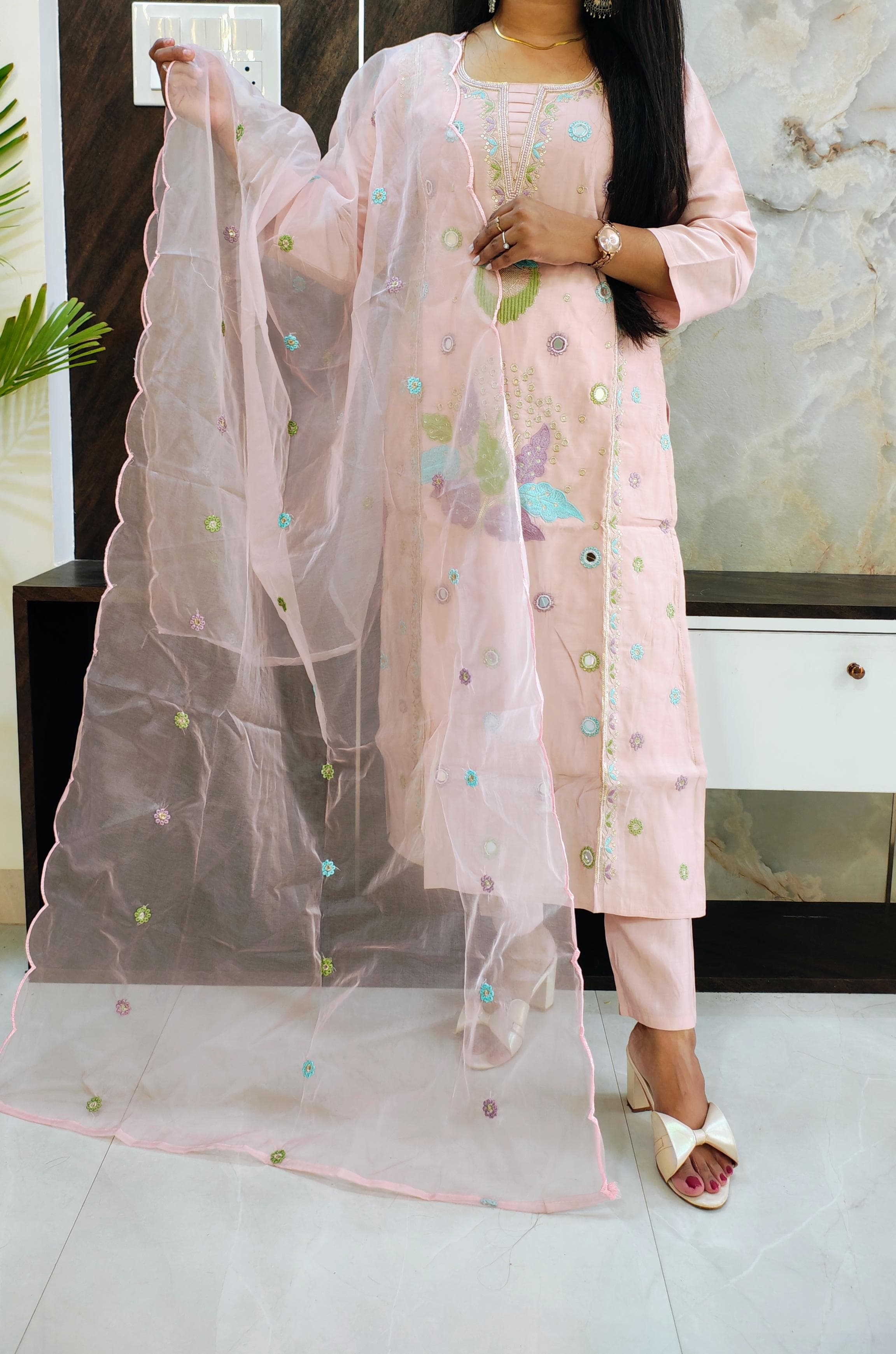 Pink Roman Silk Suit