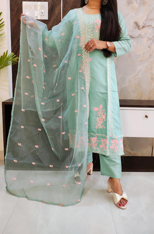 Aqua Green Roman Silk Suit