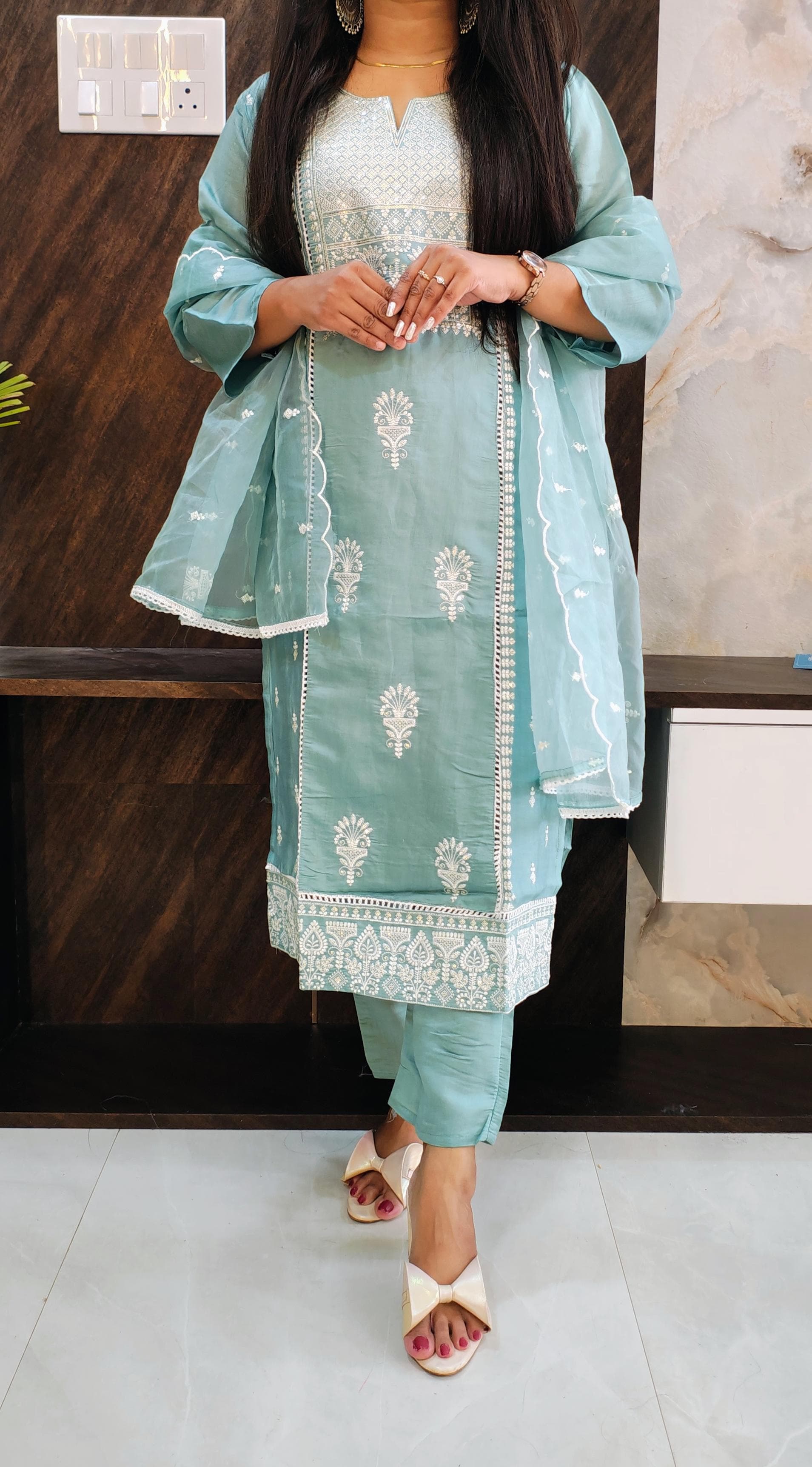 Blue Aqua Roman Silk Suit