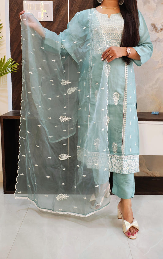 Blue Aqua Roman Silk Suit