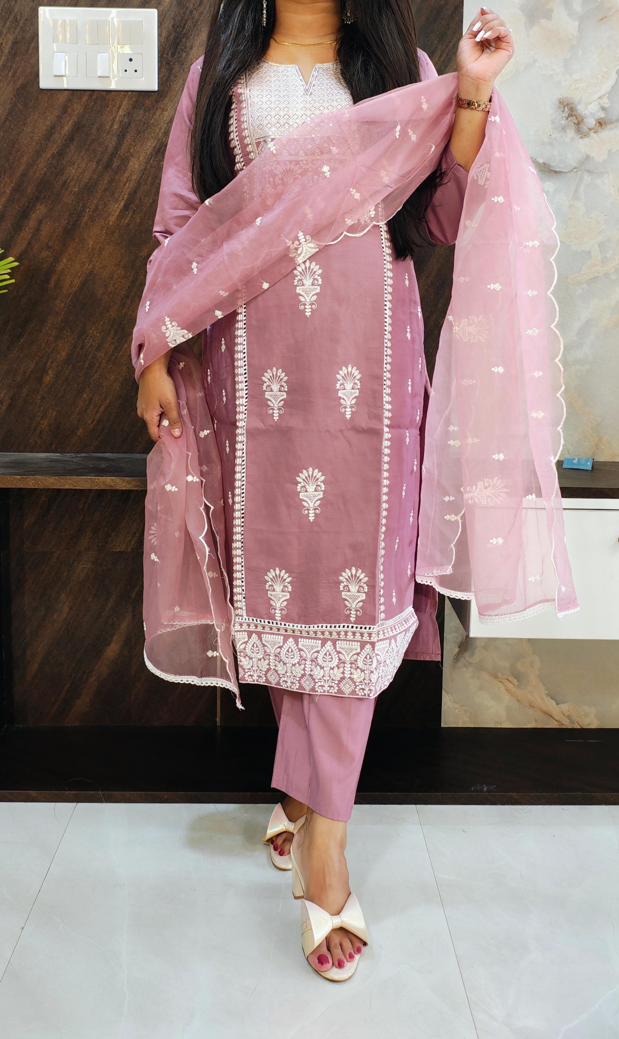 Pink Onion Roman Silk Suit