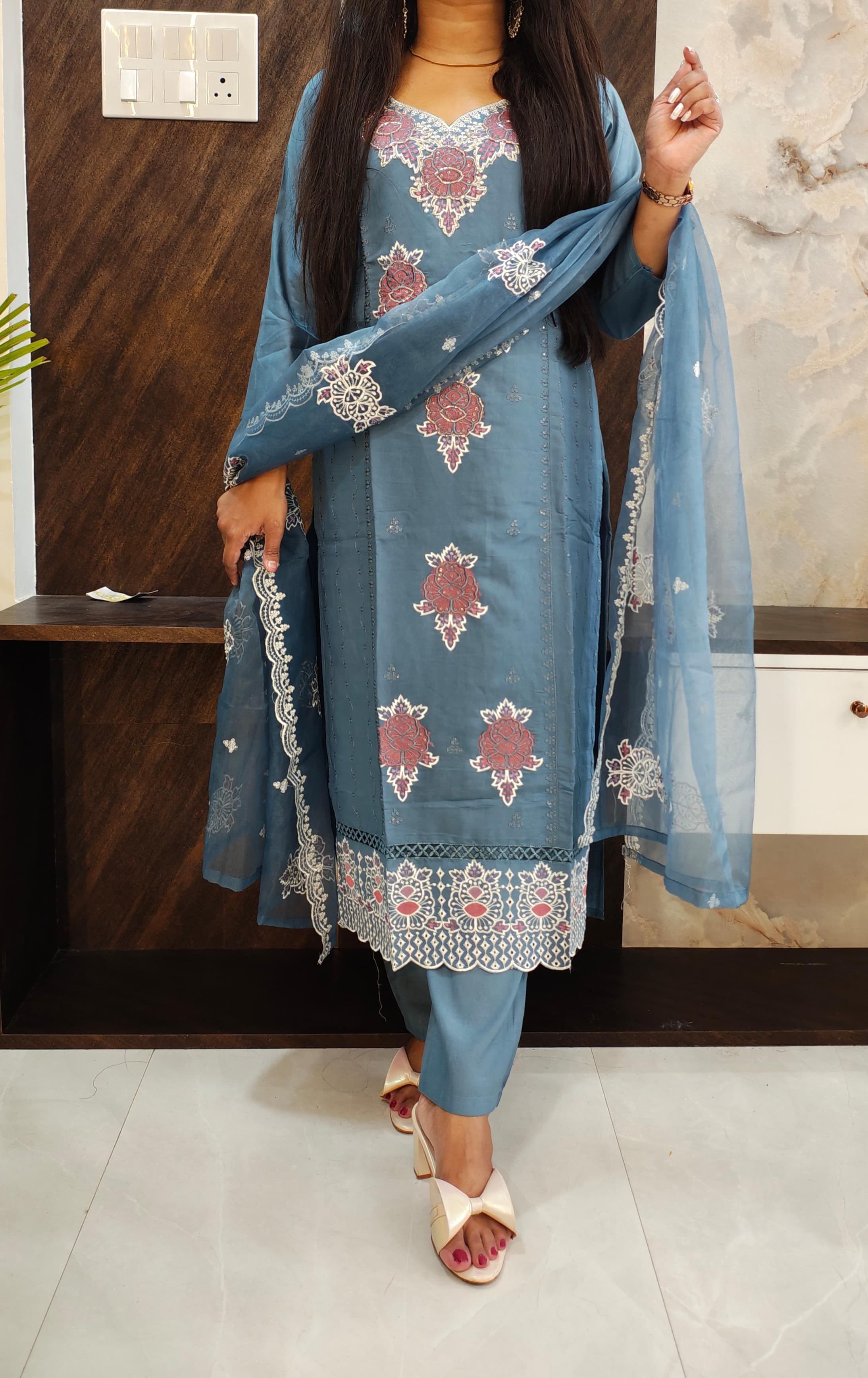 Sky Blue Roman Silk Suit