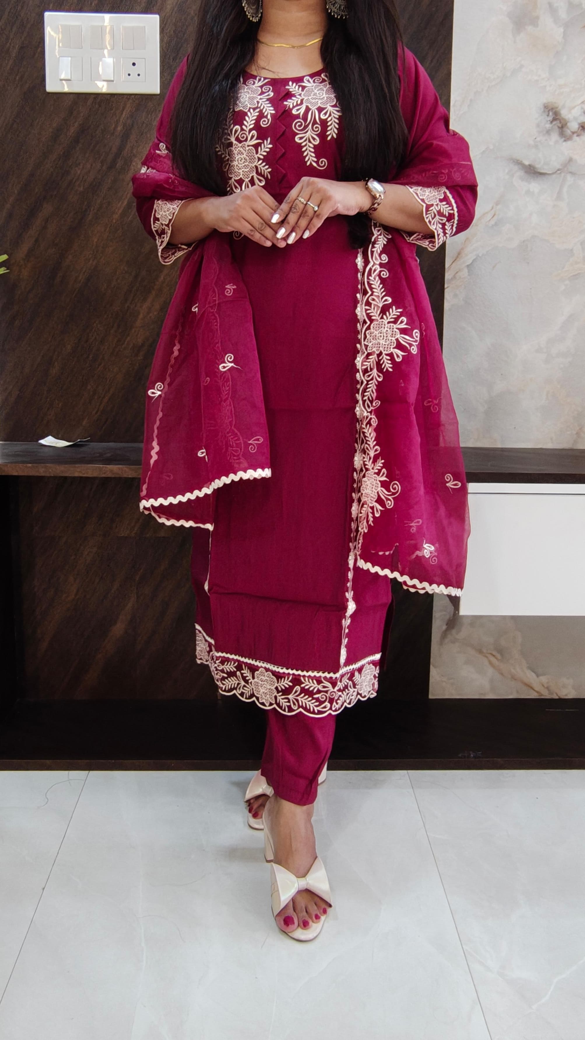 Maroon Roman Silk Suit