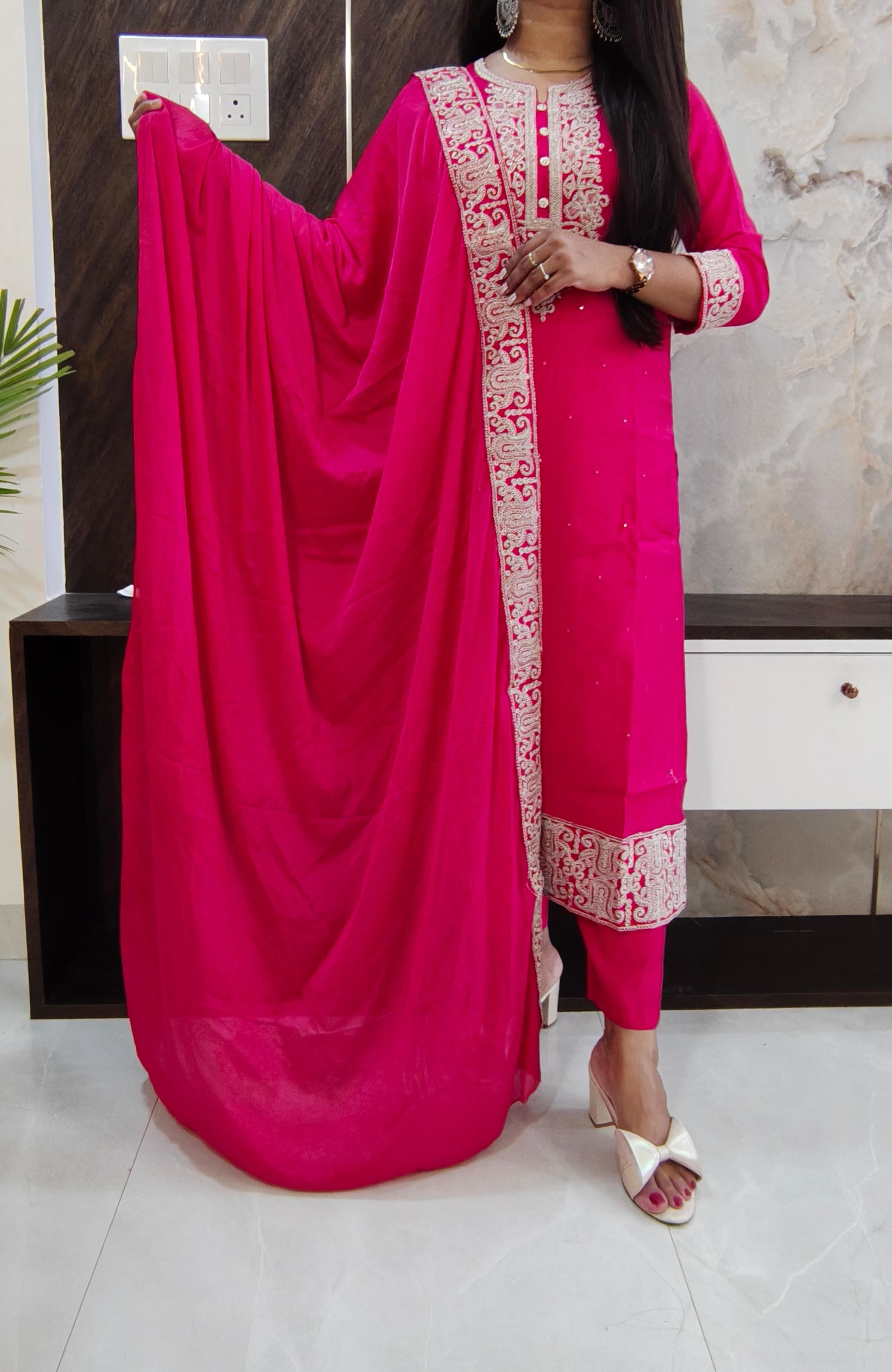 Dark Pink Fushia Roman Silk Suit