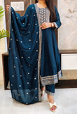 Blue Chinon Anarkali Suit