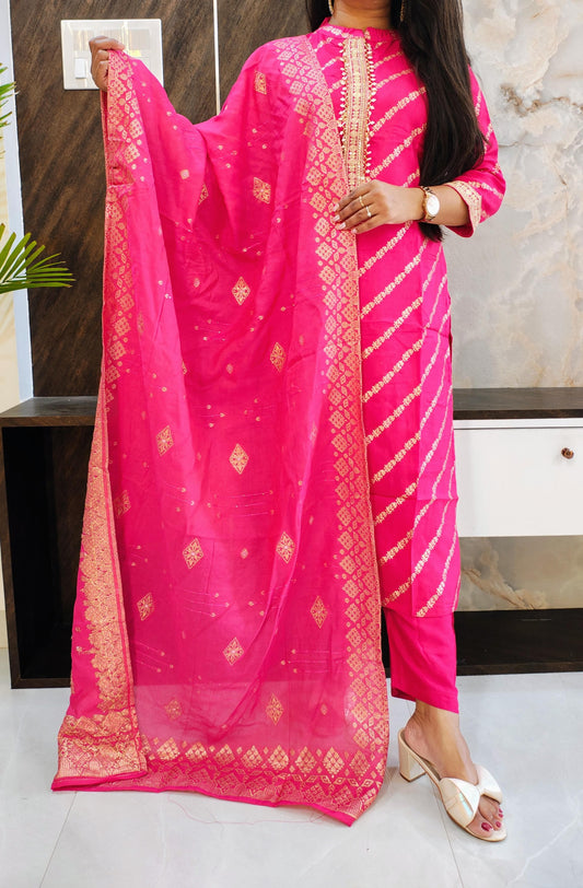 Pink Fushia Banarasi Suit