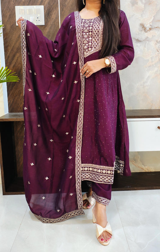 Wine Chinon Anarkali Suit